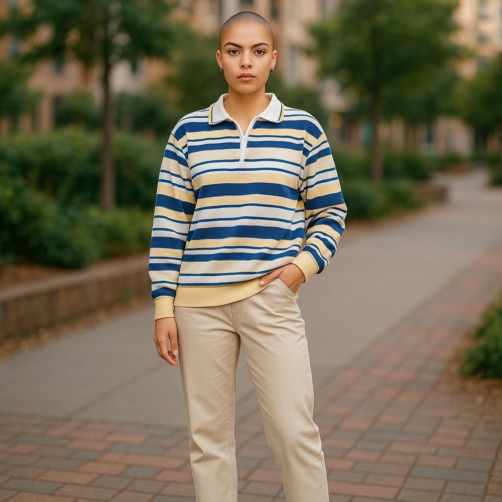 Koret Wear striped pullover sweater medium, Size M, blue, yellow, white
